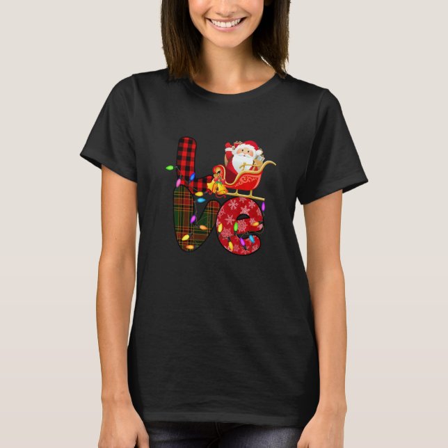 Love Santa Xmas Lights Red Buffalo Plaid Snowing C T-Shirt (Vorderseite)