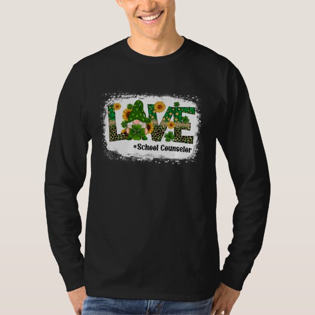 Love School Counselor Gnome Sunflower  St Patrick  T-Shirt (Vorderseite)