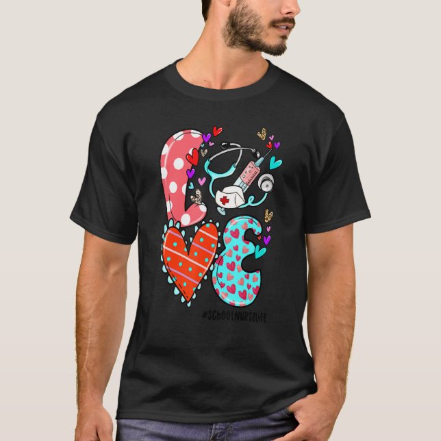 LOVE School Nurse Life Leopard Heart Valentine's D T-Shirt (Vorderseite)