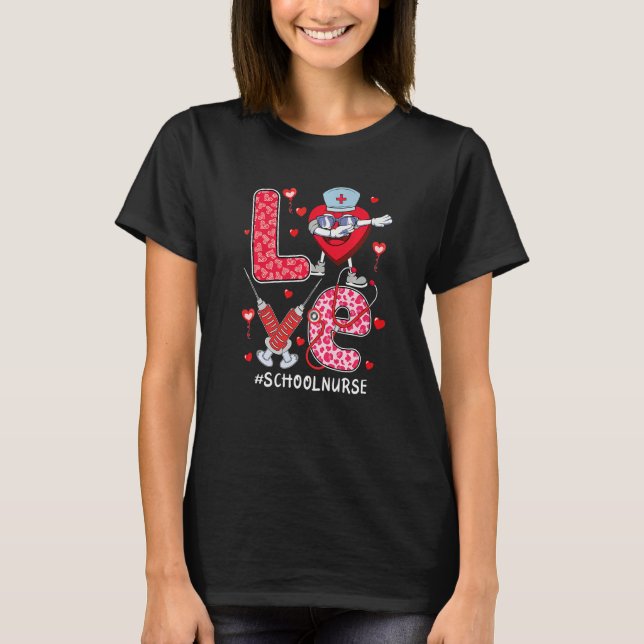 love School Nurse stethoscope Valentine Day dabbin T-Shirt (Vorderseite)