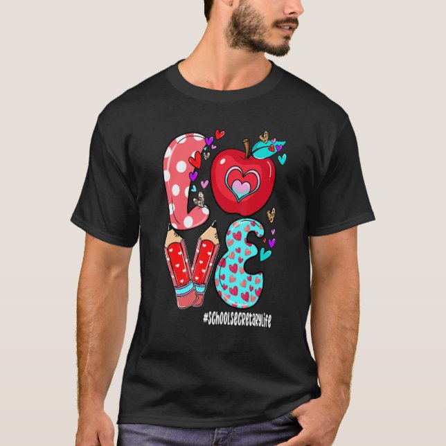 LOVE School Secretary Life Leopard Heart Valentine T-Shirt (Vorderseite)