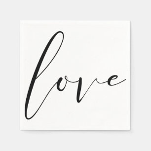 LOVE Schwarz Weiße Moderne Typografie Hochzeitsfei Serviette