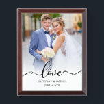Love Script Bride Groom Wedding Photo Plaque Awardplakette<br><div class="desc">Liebe-elegantes Skript-Braut-Bräutigam-Hochzeits-Foto</div>
