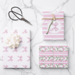 Love Shack Baby Blush Pink Coquette Schleife Flora Geschenkpapier Set