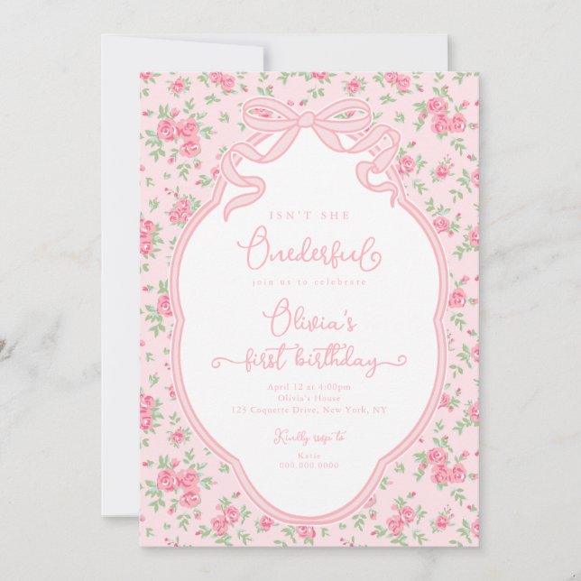 Love Shack Bow Isn't She Onederful 1st Birthday Einladung (Vorderseite)