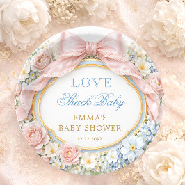 Love Shack Floral Pink Bow Girl Baby Shower Pappteller