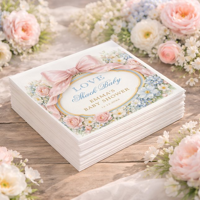 Love Shack Floral Pink Bow Girl Baby Shower Serviette (Von Creator hochgeladen)