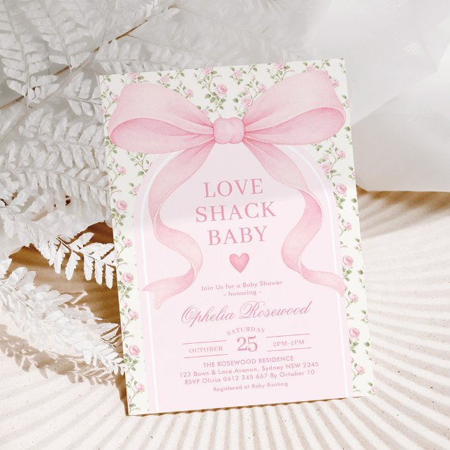 Love Shack Roses Pink Bow Girl Baby Shower Einladung (Von Creator hochgeladen)