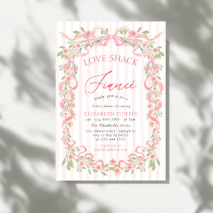 Love Shack Verlobte Rosa Schleife Floral Brautpart Einladung