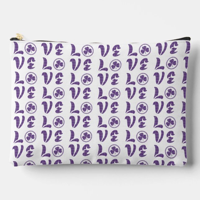 Love Shamrock Plaid Purple Gray Tartan Pattern Zubehörtasche (Vorderseite)