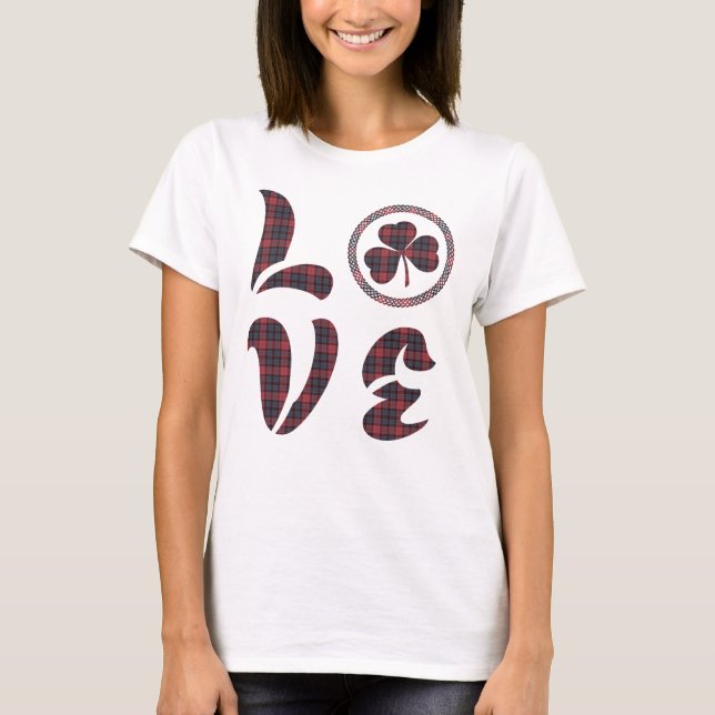 Love Shamrock Plaid Tartan Pattern T-Shirt (Vorderseite)