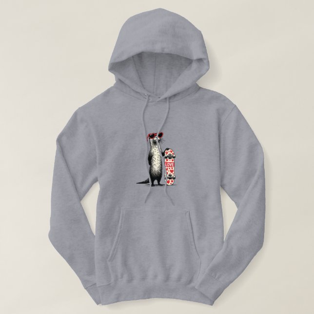 Love Skater Otter – Cute Heart Skateboard Design Hoodie (Design vorne)