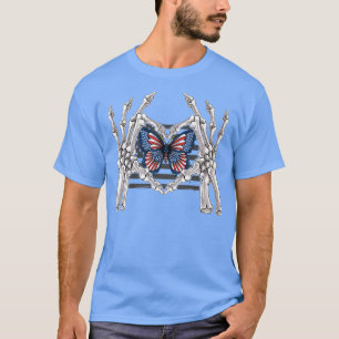 Love Skeleton Hand Heart Butterfly American US F T-Shirt