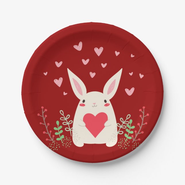 Love Snuggly Kawaii Bunny Custom Pappteller (Vorderseite)