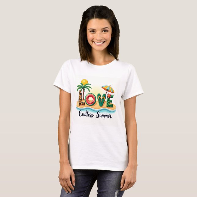 LOVE Sommer-Strand-Elemente Cartoon T-Shirt (Vorne ganz)