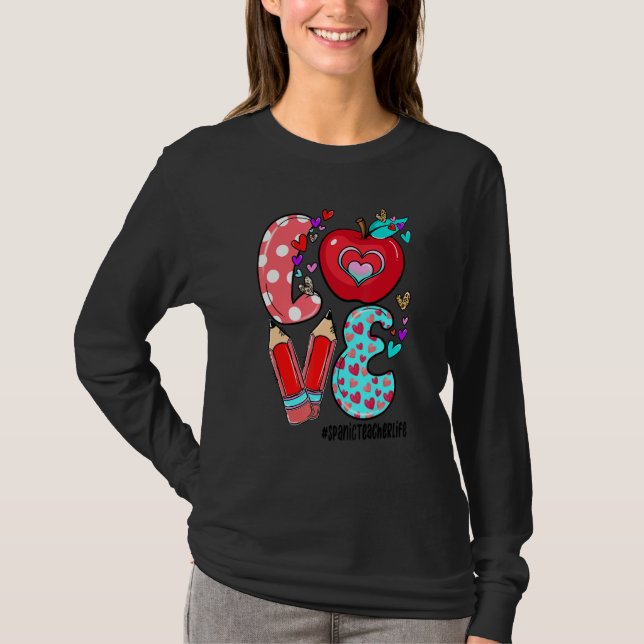 LOVE Spanic Teacher Life Leopard Heart Valentine's T-Shirt (Vorderseite)