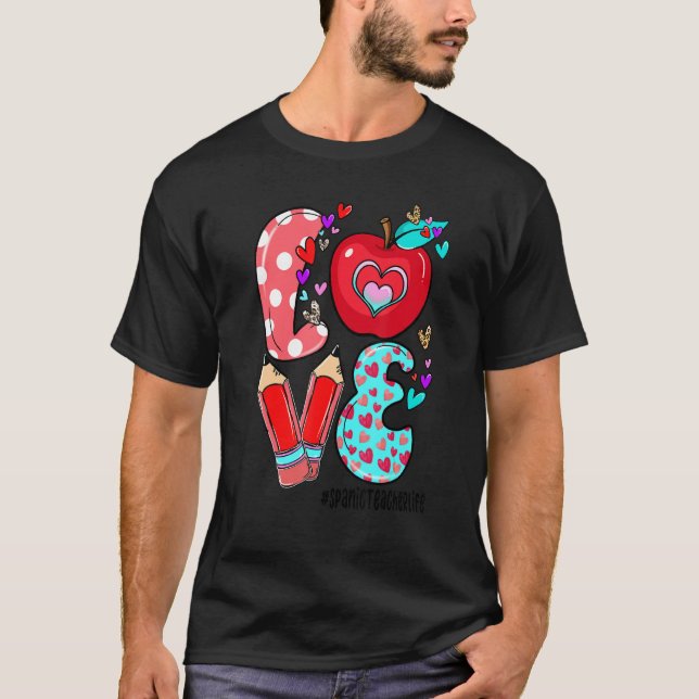 LOVE Spanic Teacher Life Leopard Heart Valentine's T-Shirt (Vorderseite)