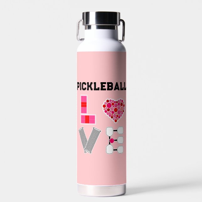 Love Spelled with Pickleballs Courts Net Paddles Trinkflasche (Vorne)
