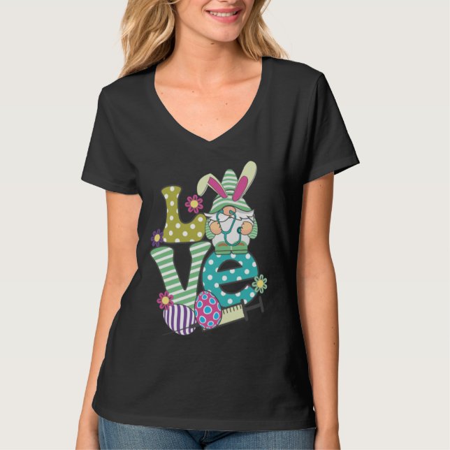 Love Stethoscope Scrub Life Nurse Bunny Easter Day T-Shirt (Vorderseite)
