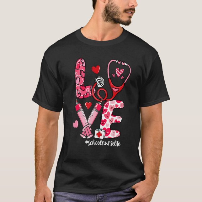 LOVE Stethoscope Syringe School Nurse Life Valenti T-Shirt (Vorderseite)