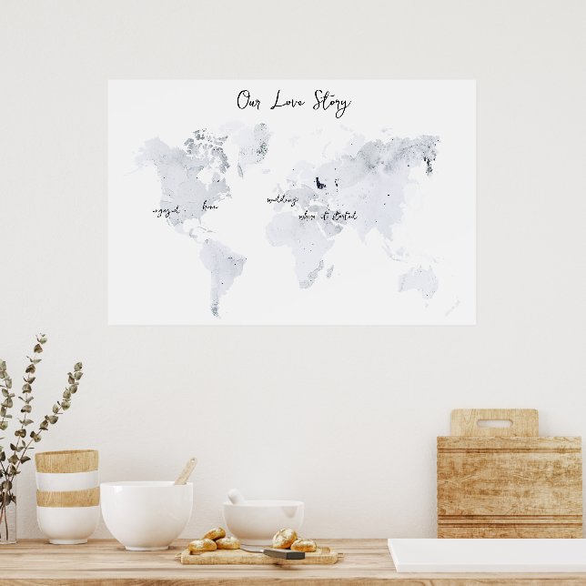 Love Story | Watercolor Wedding Memory Keepsake  Poster (Küche)