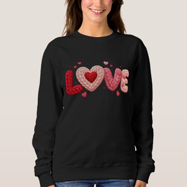 LOVE Strick-Herz-Sweatshirt – Cozy Romantisches Va Sweatshirt (Vorderseite)