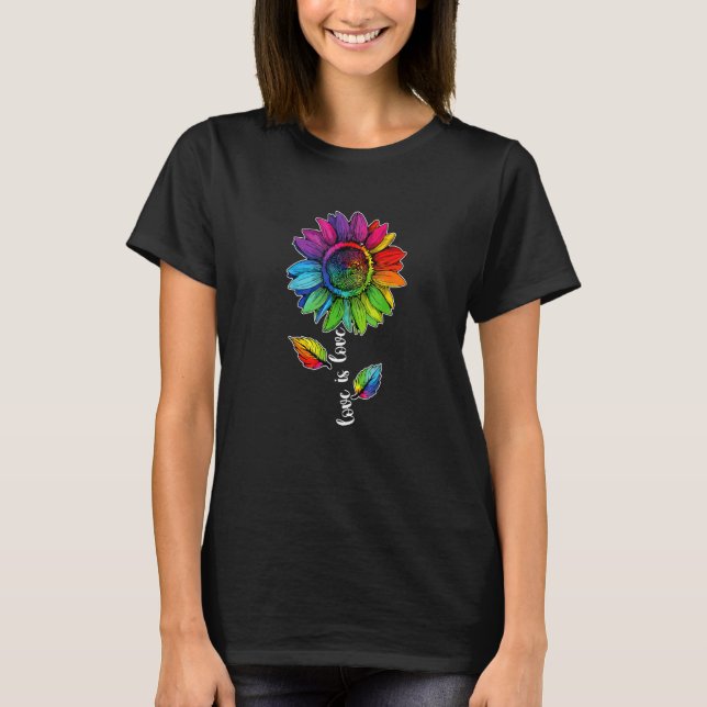 Love Sunflower Floral LGBTQ  Rainbow Flag Gay Prid T-Shirt (Vorderseite)