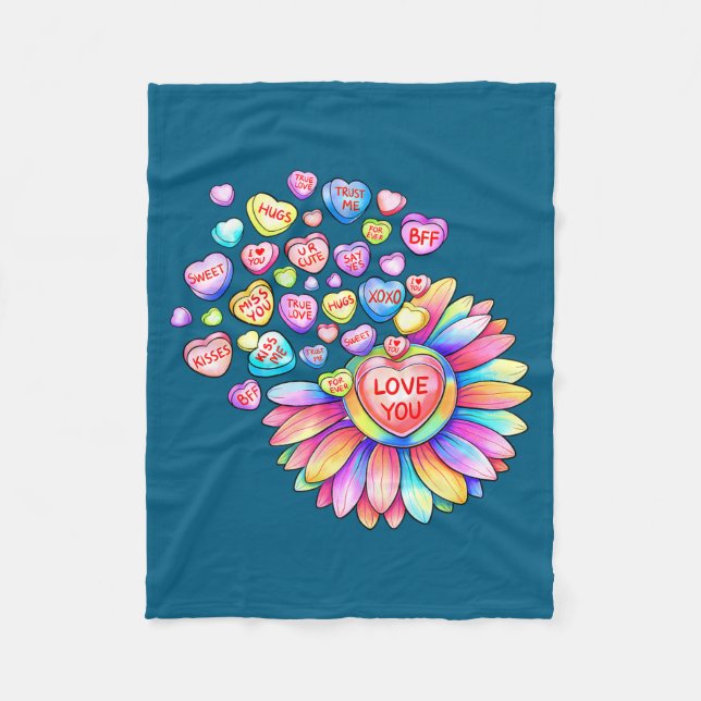Love Sunflower Hearts Candy Valentines Day Womens  Fleecedecke (Vorderseite)