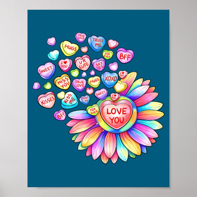Love Sunflower Hearts Candy Valentines Day Womens  Poster (Vorne)