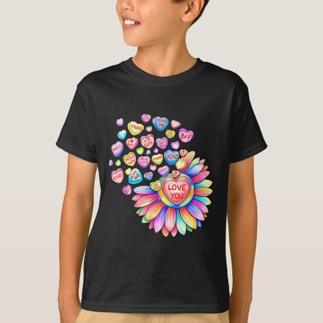 Love Sunflower Hearts Candy Valentines Day Womens  T-Shirt (Vorderseite)