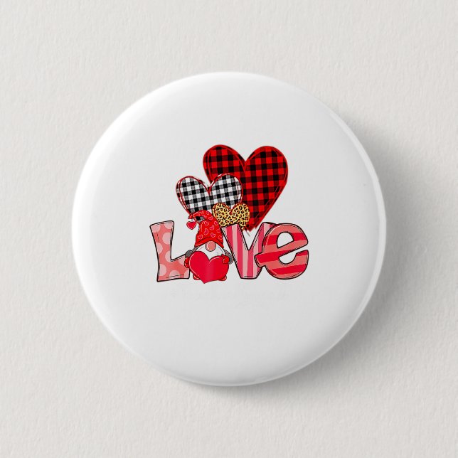 Love Teacher Squad Gnome Hearts Valentines Gnome T Button (Vorderseite)