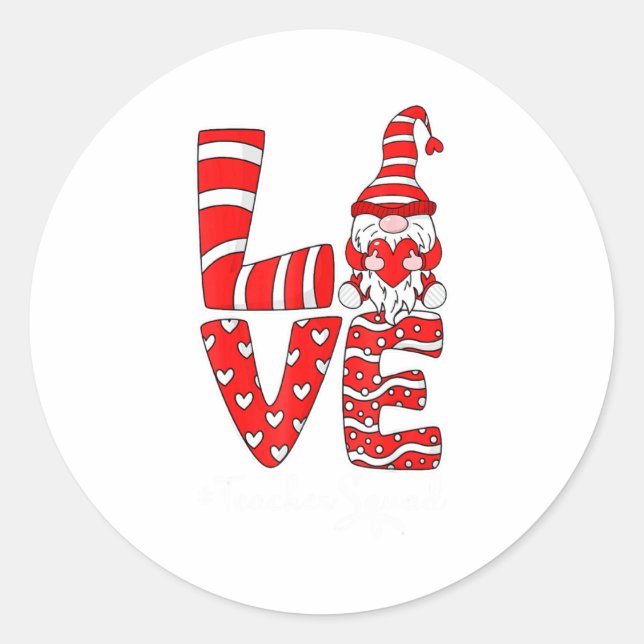 Love Teacher Squad Gnome Hearts Valentines Gnome T Runder Aufkleber (Vorderseite)