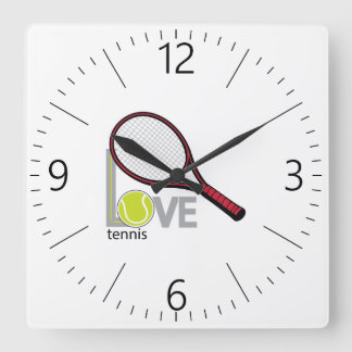 Love tennis quadratische wanduhr