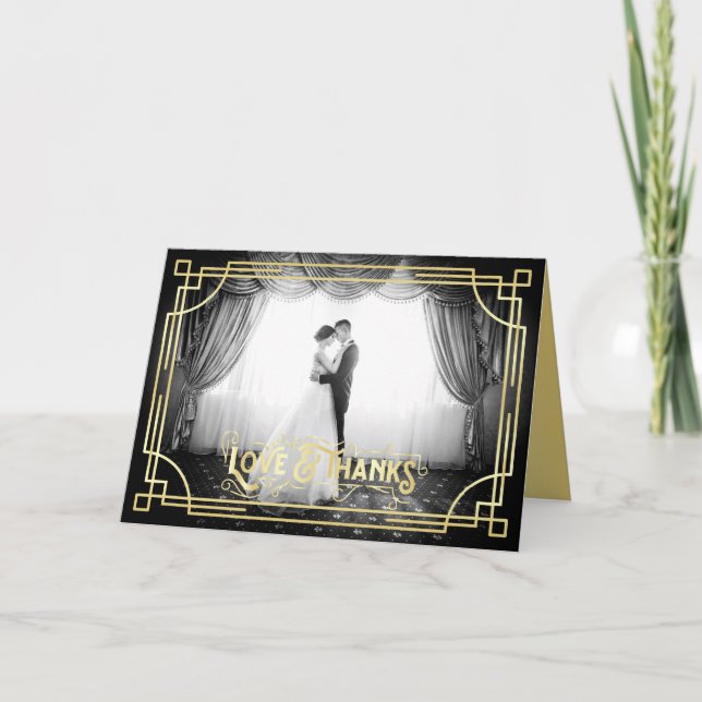 Love & Thanks Art Deco Wedding Foto Thank You Karte (Vorderseite)