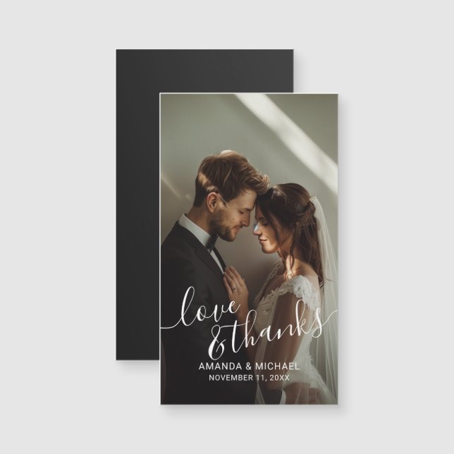 'Love & Thanks' Custom Photo Wedding Favor Magnetkarte (Vorne/Hinten)