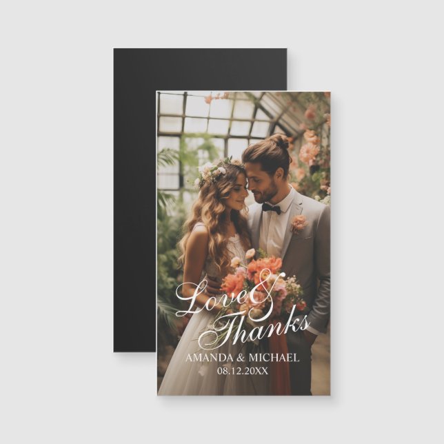 'Love & Thanks' Custom Photo Wedding Favor Magnetkarte (Vorne/Hinten)