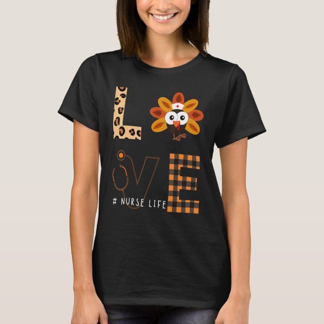Love Turkeys Stethoscope Leopard Checkered Nurse L T-Shirt (Vorderseite)