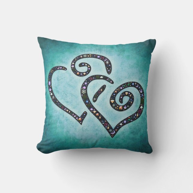 Love Twin Heart Blue Pillow Kissen Für Draußen (Vorderseite)