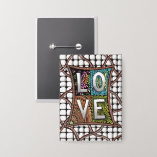 LOVE-Typografie Intricate Line Art Doodle-Muster Button