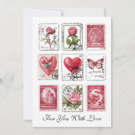 Love Valentine Postal Stamps Ephemera Collage Art Karte