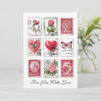 Love Valentine Postal Stamps Ephemera Collage Art Karte