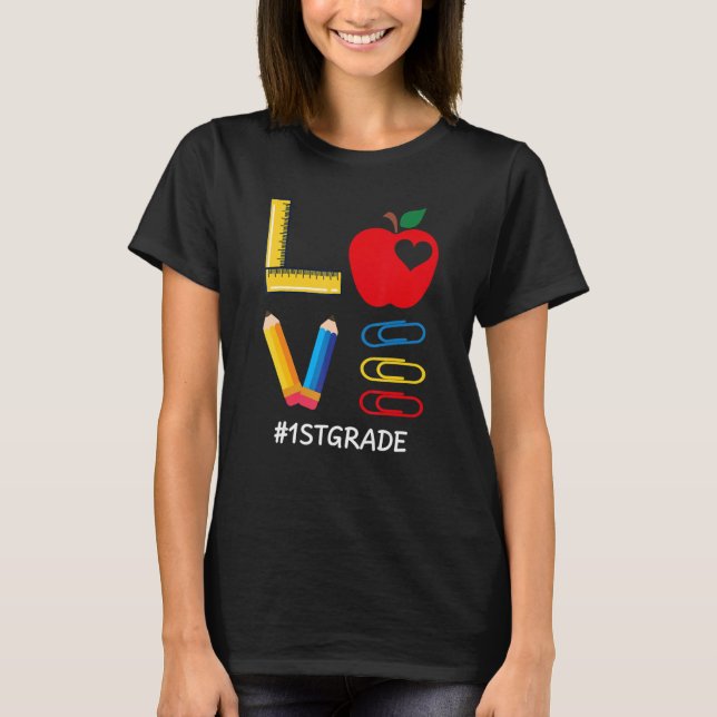 LOVE Valentines Day Apple Crayon 1st Grade Teacher T-Shirt (Vorderseite)