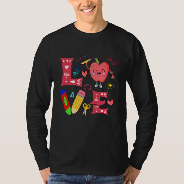 Love Valentines Day Apple Retro School Pre K Teach T-Shirt (Vorderseite)