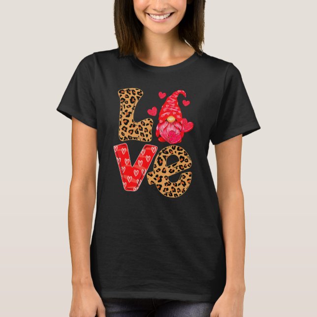 LOVE Valentines Day Gnome Ornaments Leopard Cheeta T-Shirt (Vorderseite)