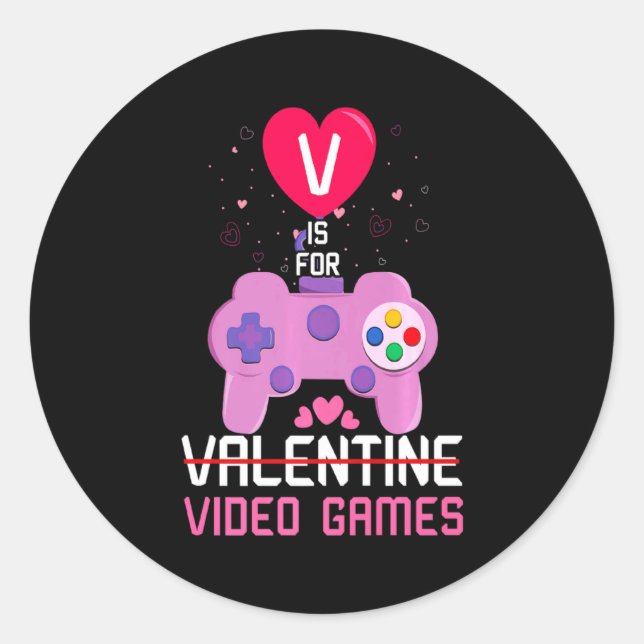 Love Video Game Gamer Gaming Hearts Day Happy Vale Runder Aufkleber (Vorderseite)