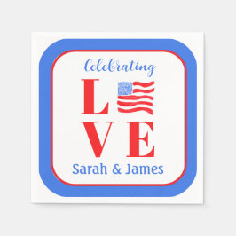 LOVE Watercolor American Flag NAME Bridal Serviette