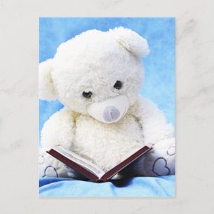 Love White Teddy Bear Read Book Postkarte