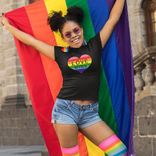 Love Wins Regenbogen-Herz Damen Schwarz T-Shirt