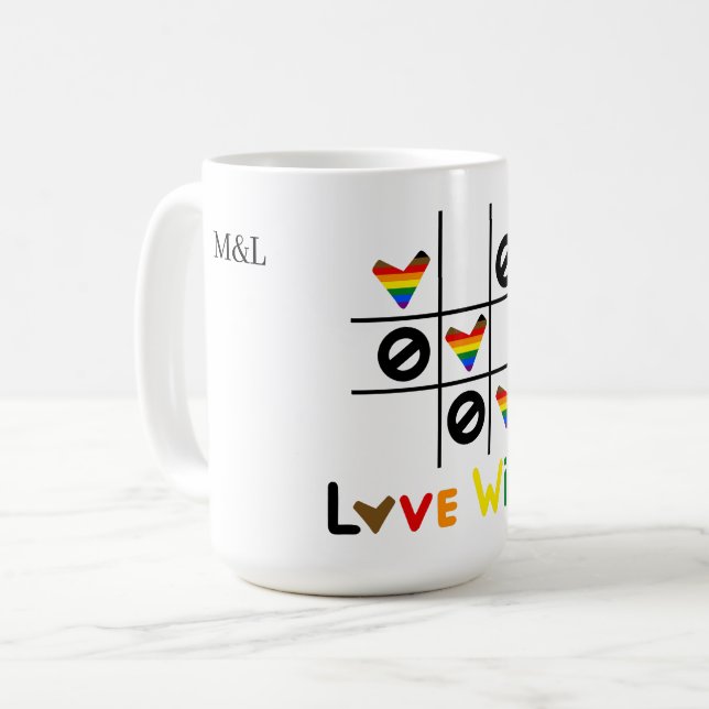Love Wins Tic Tac Toe LGBT Custom Date & Names Mug Kaffeetasse (Vorderseite Links)