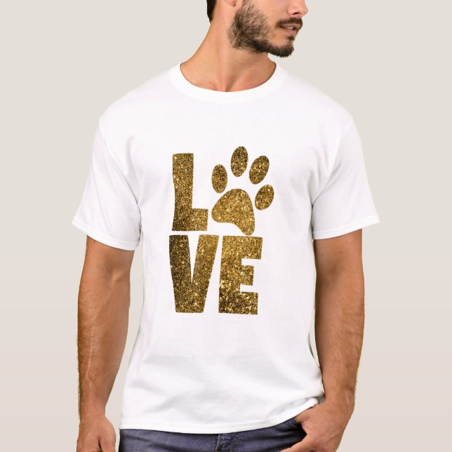 LOVE WITH PAW PRINT IN GLAM GOLD T-Shirt (Vorderseite)